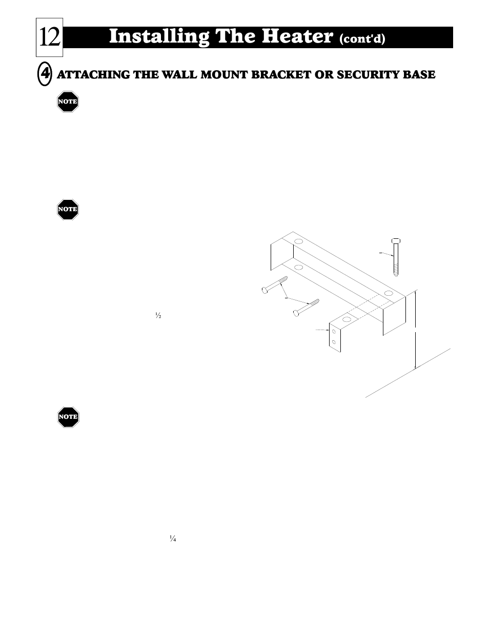 Installing the heater, Cont'd), Attaching the wall mount bracket or security base | Steffes 2006 User Manual | Page 13 / 35