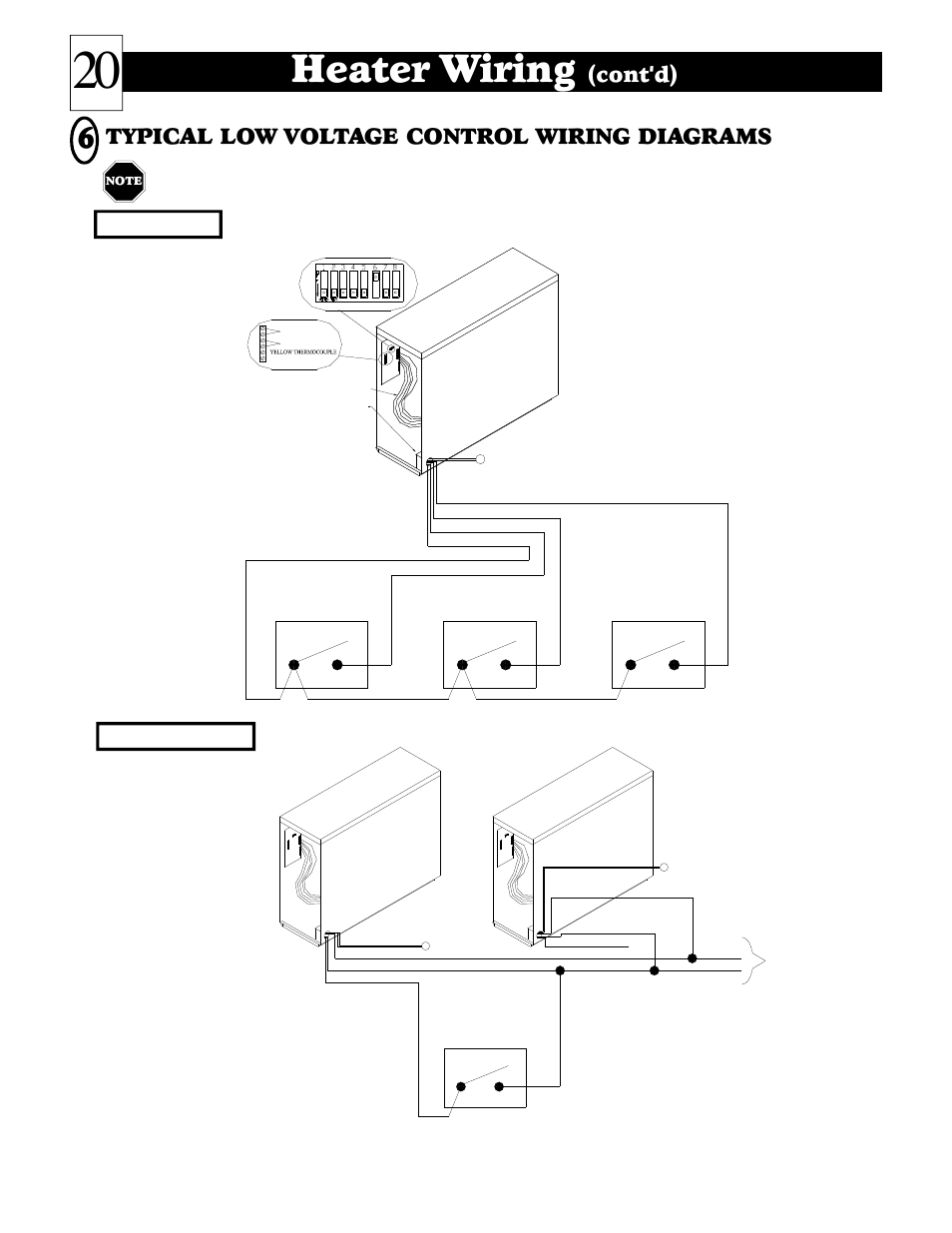 Heater wiring, Cont'd), Typical low voltage control wiring diagrams | Single unit figure 13 multiple units figure 14 | Steffes 2006 User Manual | Page 21 / 35