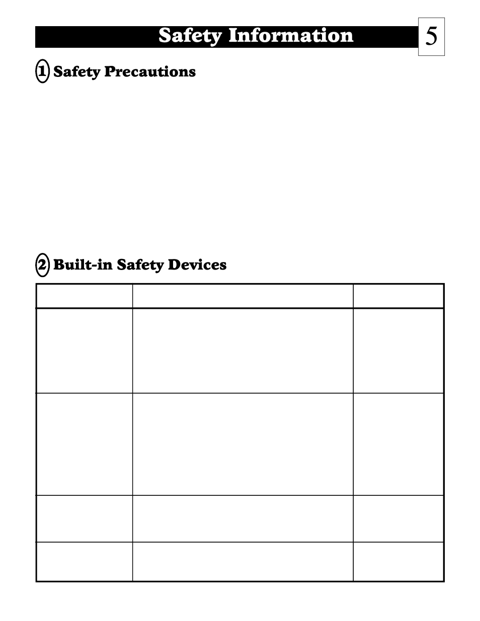 Safety information, Safety precautions, Built-in safety devices | Steffes 2006 User Manual | Page 6 / 35