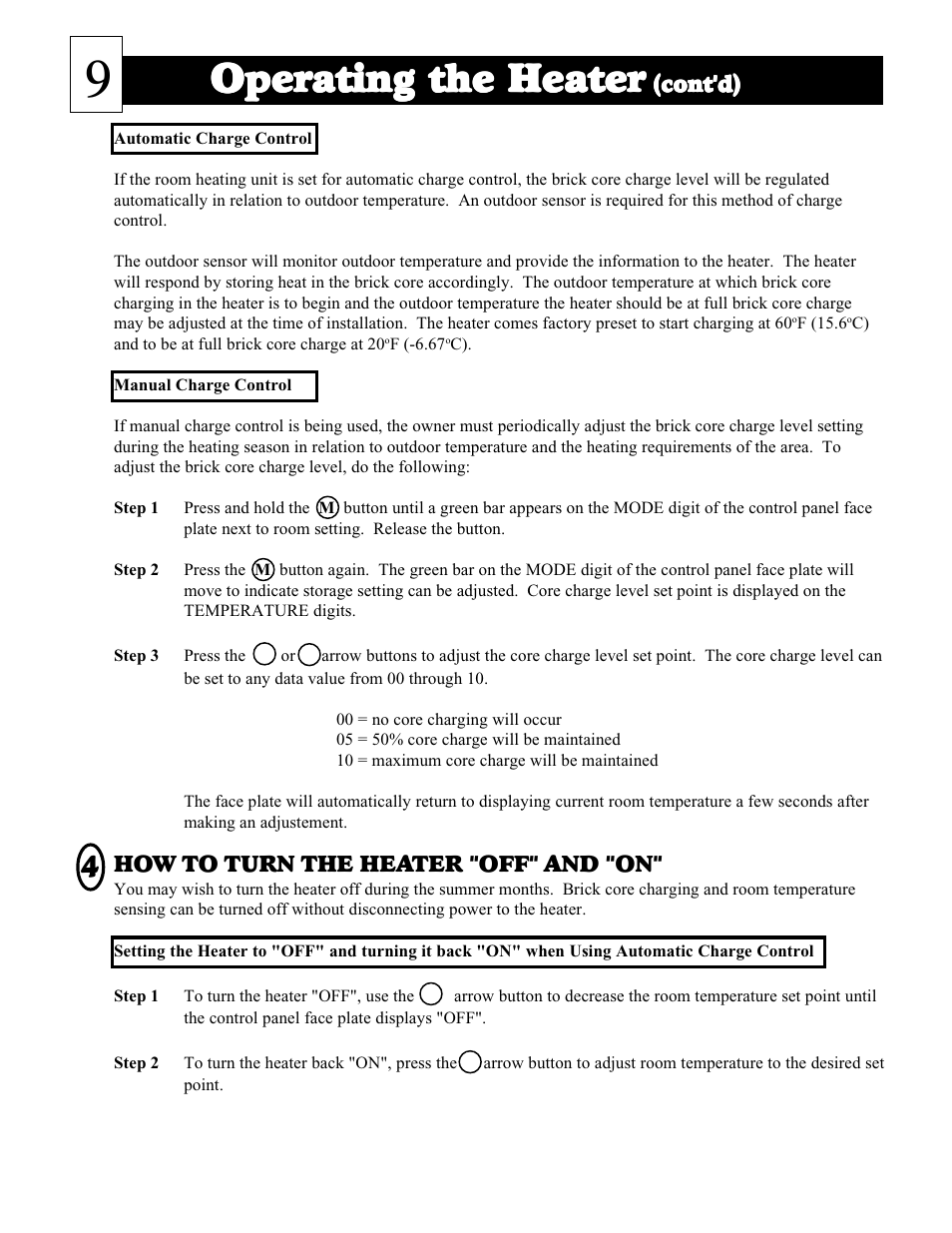 Operating the heater | Steffes 1003 User Manual | Page 10 / 32