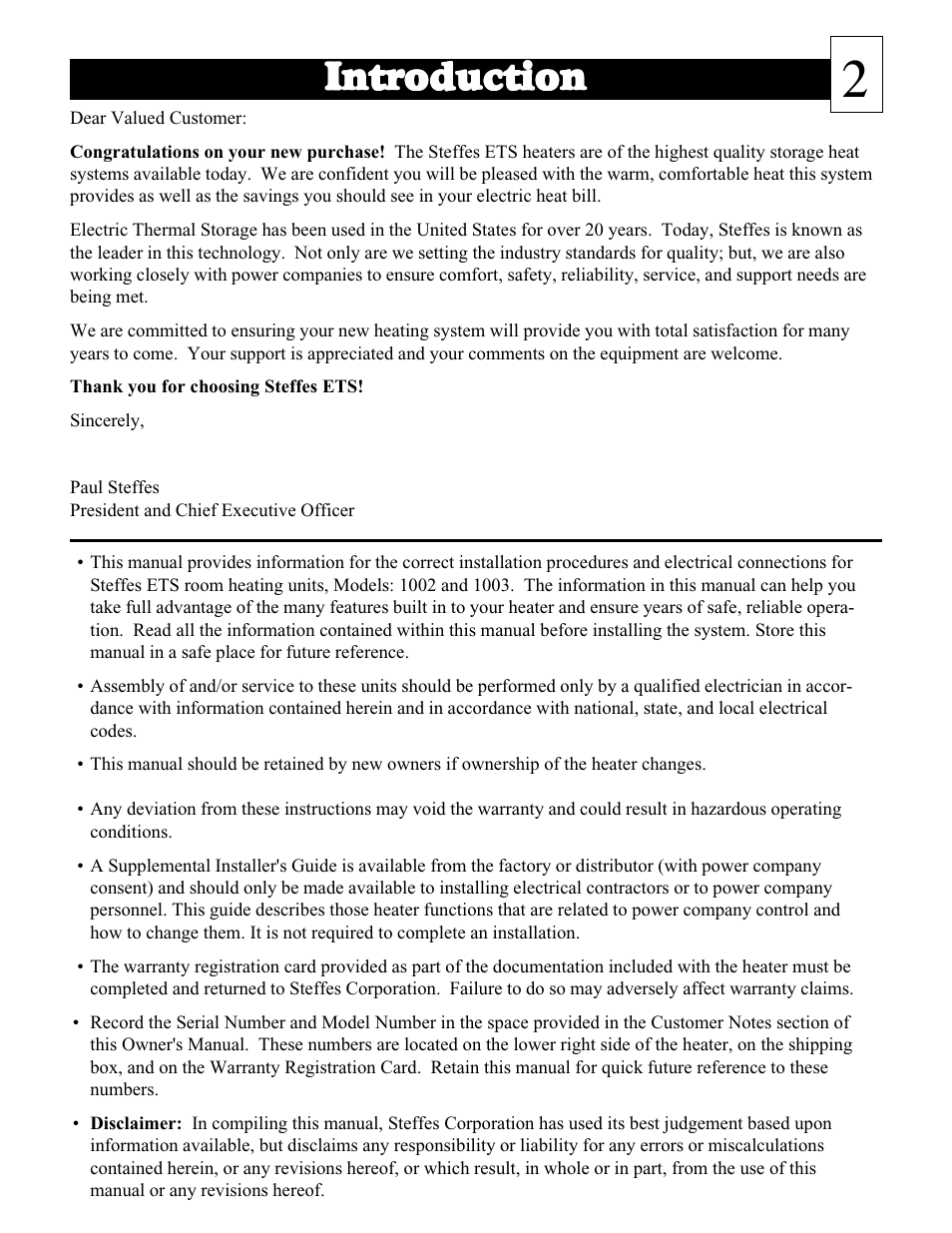 Intr | Steffes 1003 User Manual | Page 3 / 32