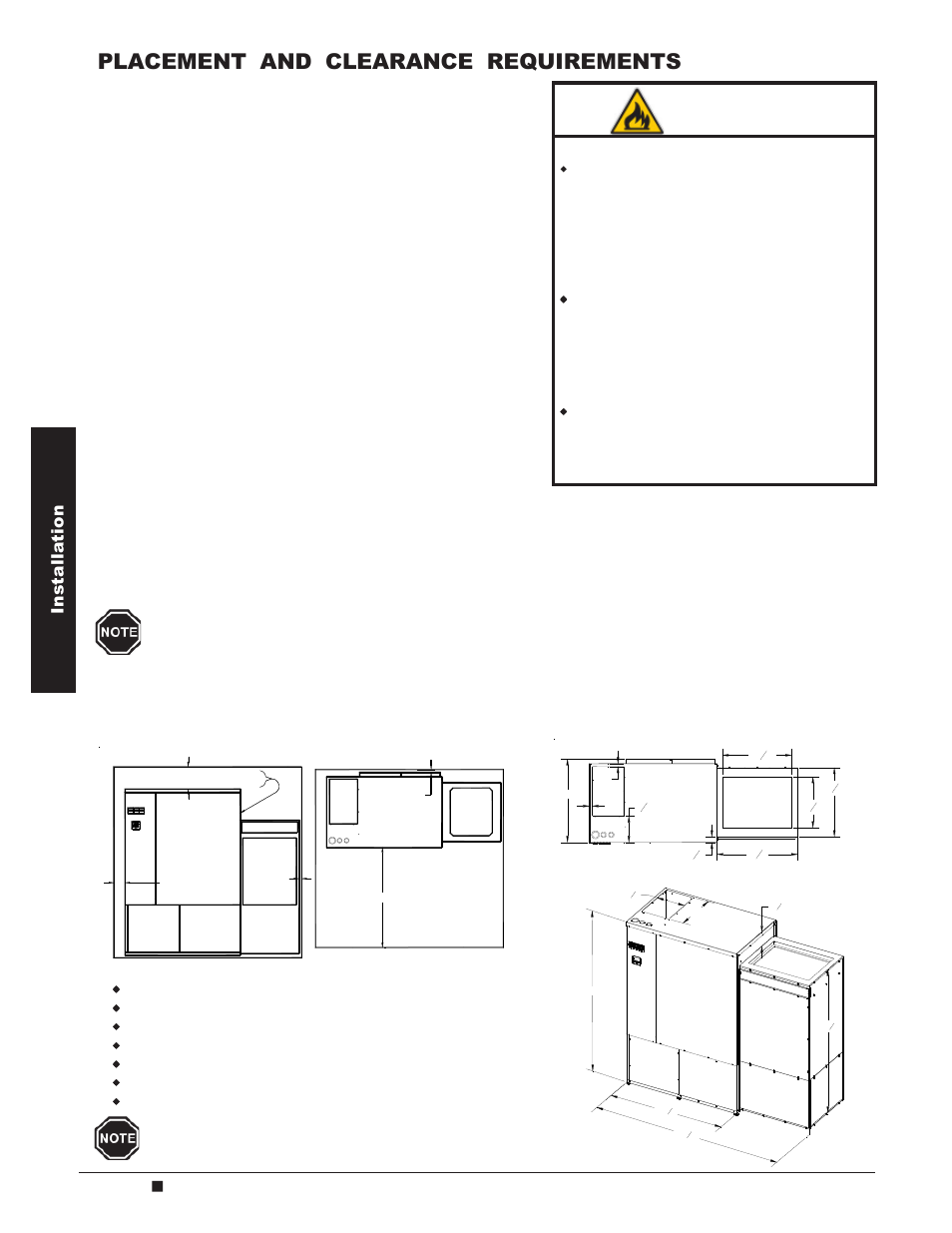 Warning, Placement and clearance requirements, Installation | 2a 2 b clearances 2d, 2c dimensions, Top view | Steffes 4140 Owner & Installers Manual User Manual | Page 10 / 40