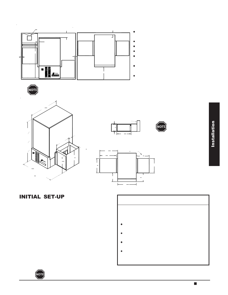 Important, Initial set-up, Dimensions | Back and sides = 3 inches, Bottom = 0 clearance top = 6 inches, Front = 36 inches, For ease in servicing), Return and supply) | Steffes 4140 Owner & Installers Manual User Manual | Page 11 / 40