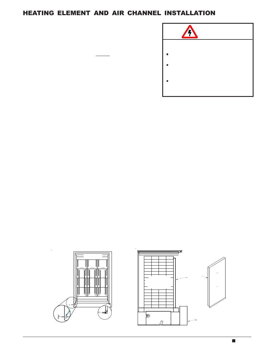 Warning, Heating element and air channel installation | Steffes 4140 Owner & Installers Manual User Manual | Page 13 / 40