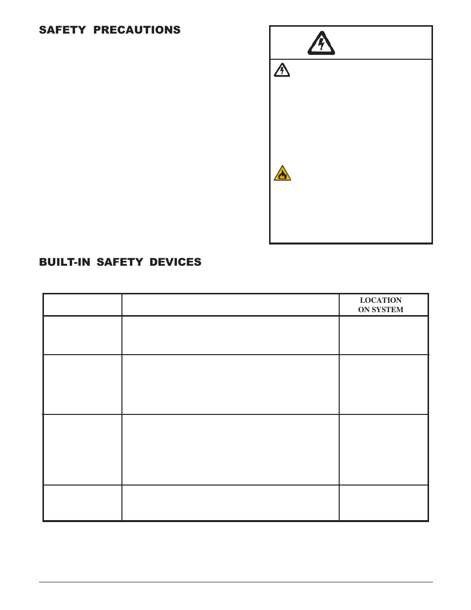 Warning, Safety precautions, Built-in safety devices | Steffes 4140 Owner & Installers Manual User Manual | Page 3 / 40
