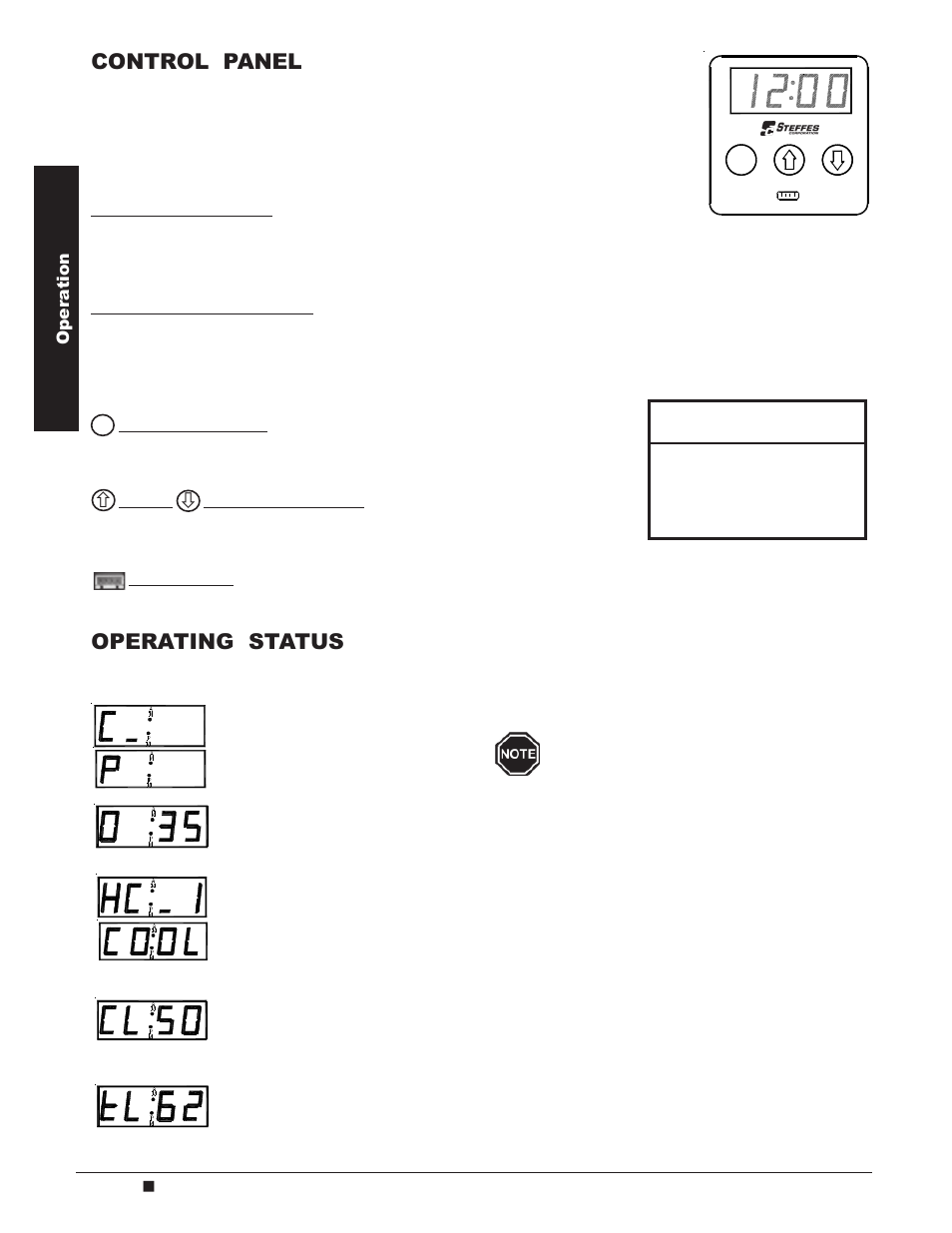 Important, Control panel, Operating status | Steffes 4140 Owner & Installers Manual User Manual | Page 6 / 40