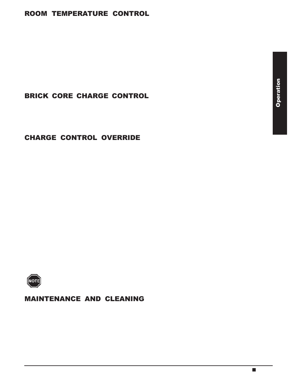 Room temperature control, Brick core charge control, Charge control override | Maintenance and cleaning | Steffes 4140 Owner & Installers Manual User Manual | Page 7 / 40