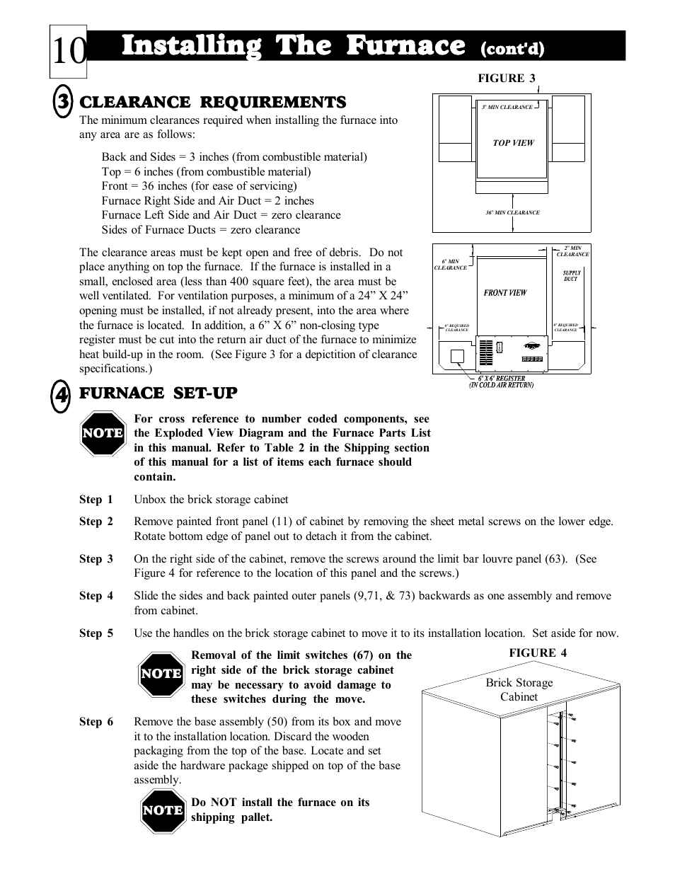 Installing the furnace, Cont'd), Clearance requirements | Furnace set-up | Steffes DLF40B User Manual | Page 11 / 36