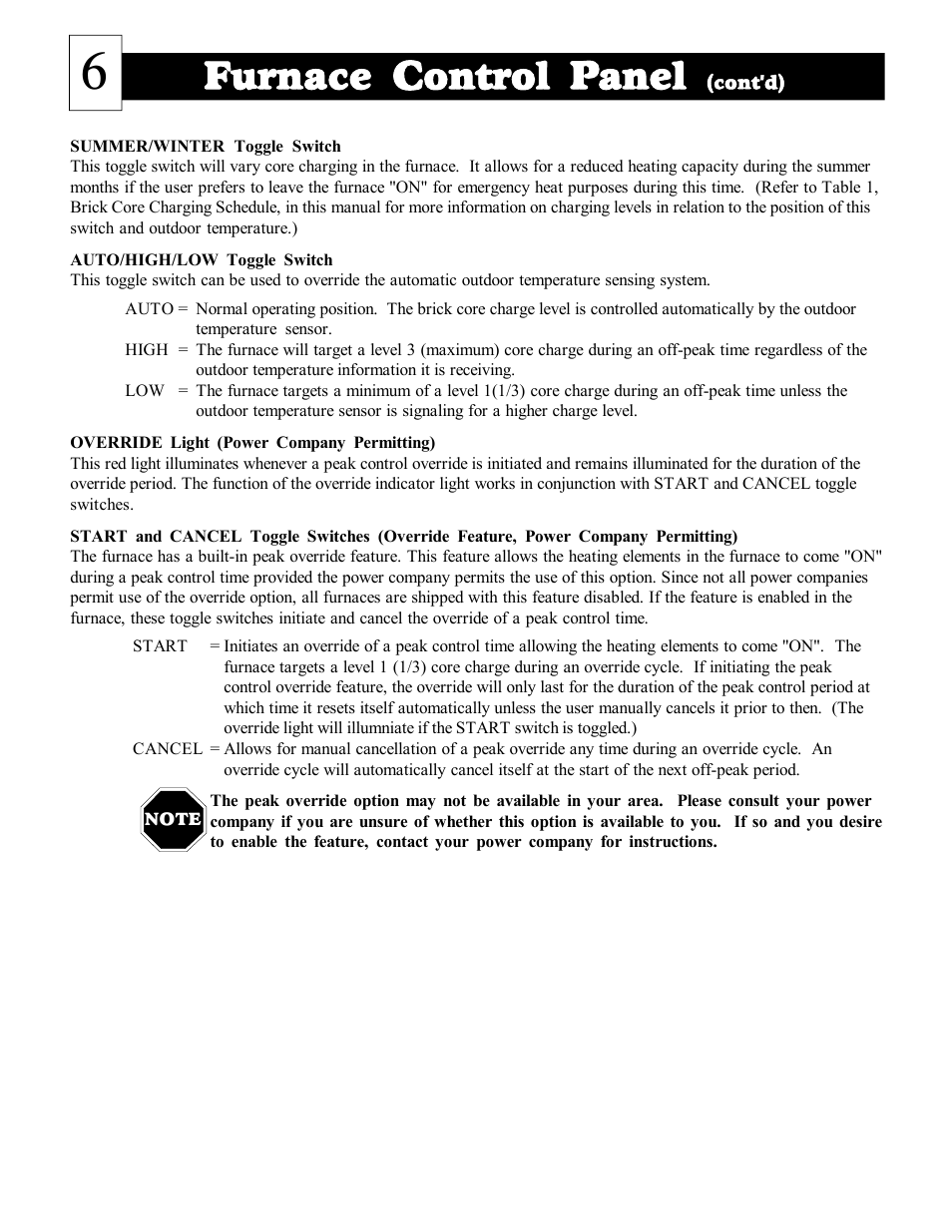 Furnace control panel | Steffes DLF40B User Manual | Page 7 / 36