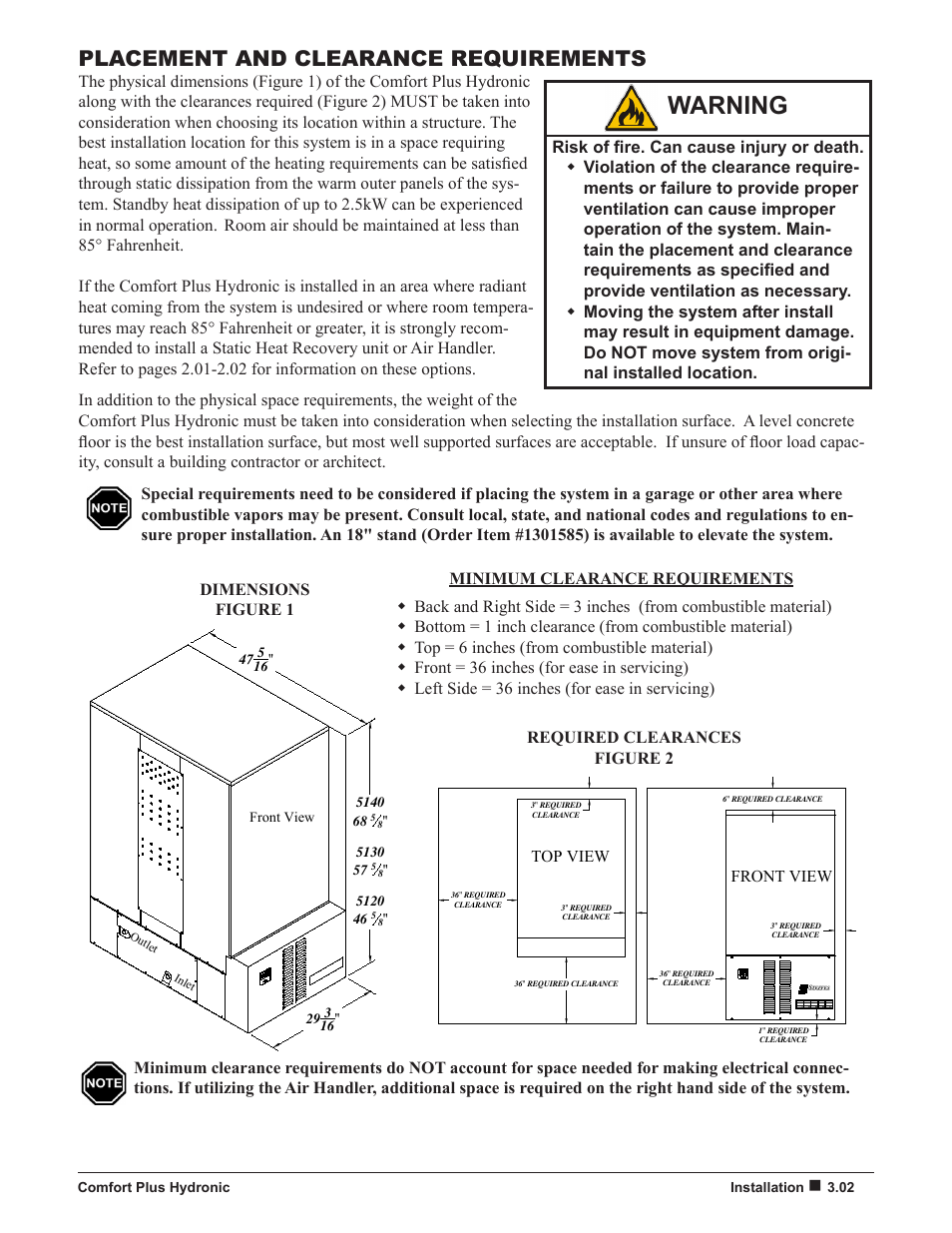 Installation, Warning, Placement and clearance requirements | Steffes 5140 Owner & Installers Manual User Manual | Page 11 / 40