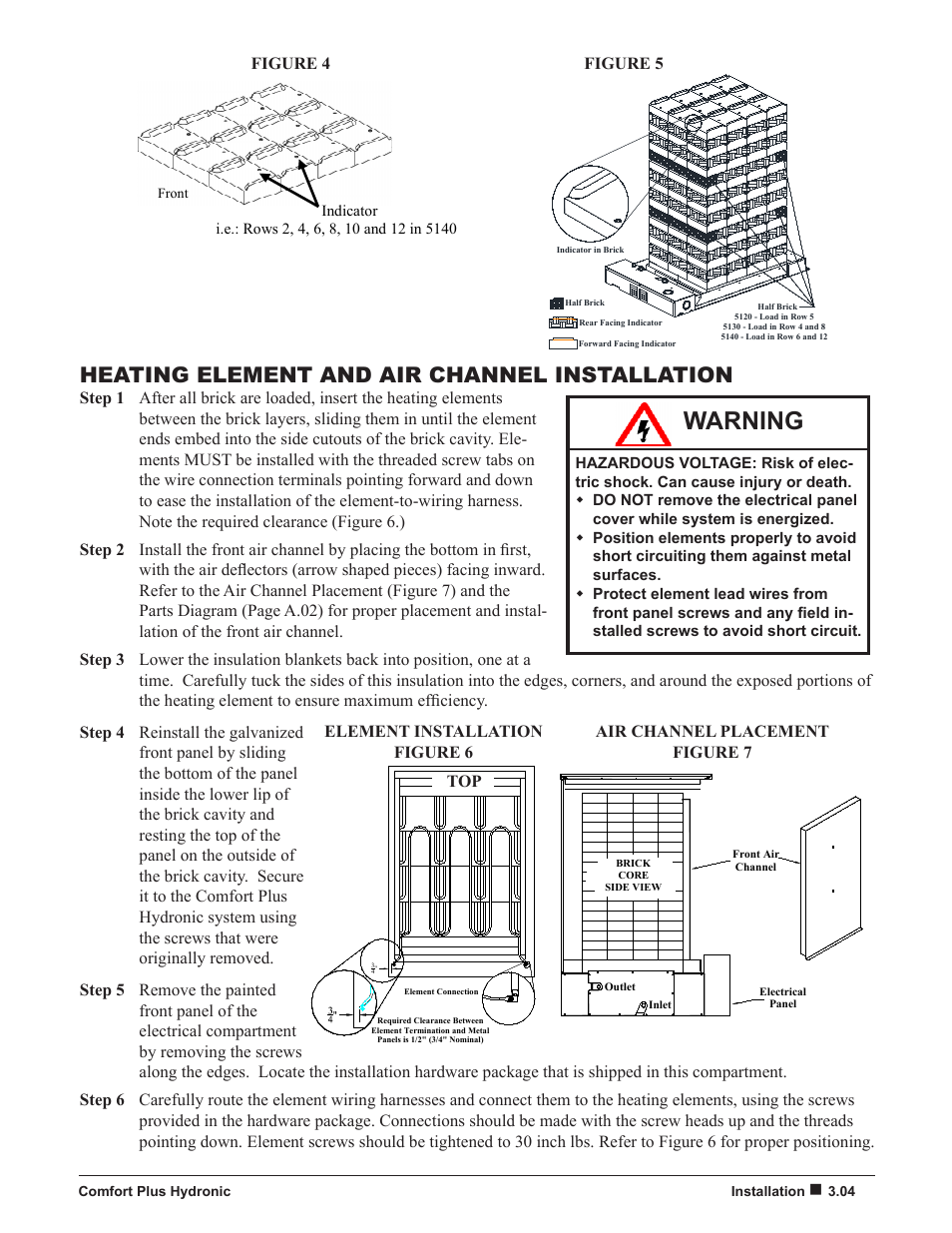 Warning, Heating element and air channel installation | Steffes 5140 Owner & Installers Manual User Manual | Page 13 / 40