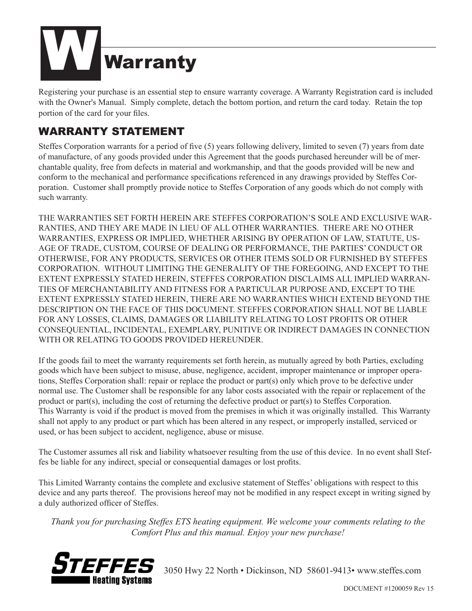 Warranty | Steffes 5140 Owner & Installers Manual User Manual | Page 40 / 40