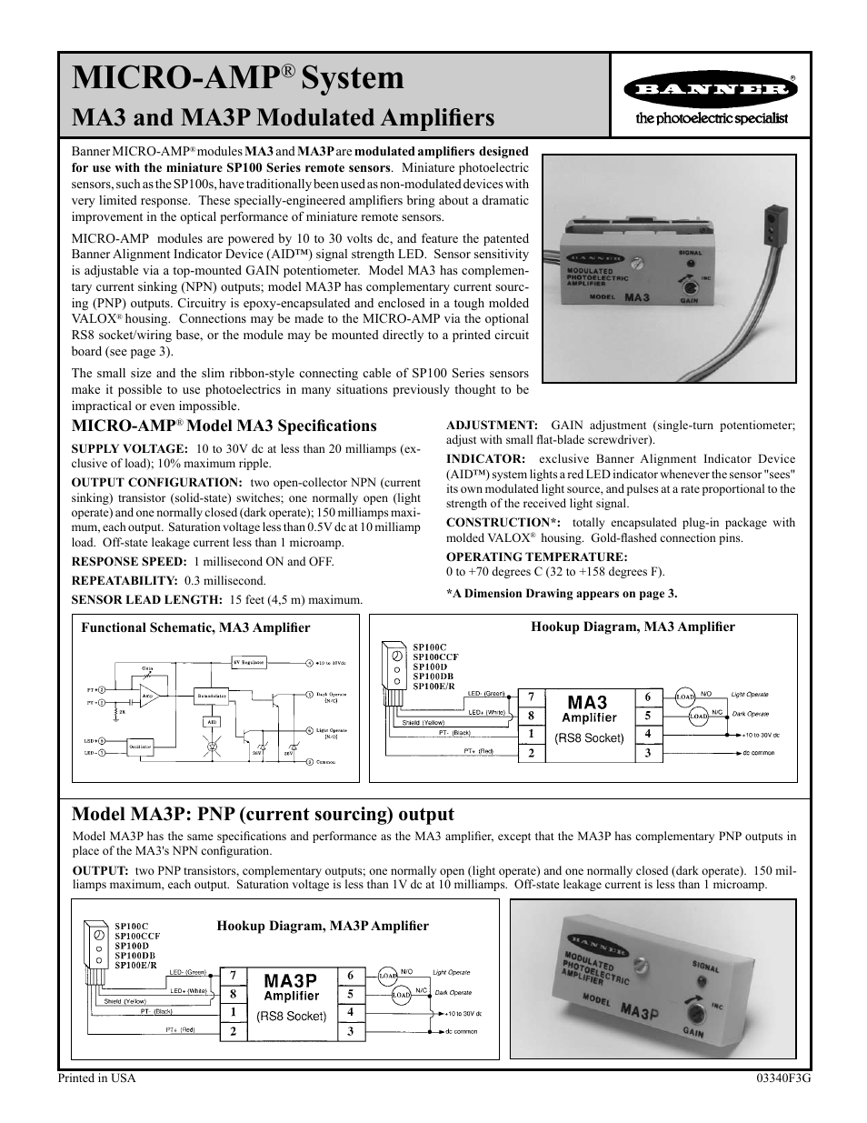 Banner Micro-Amp MA3 User Manual | 4 pages