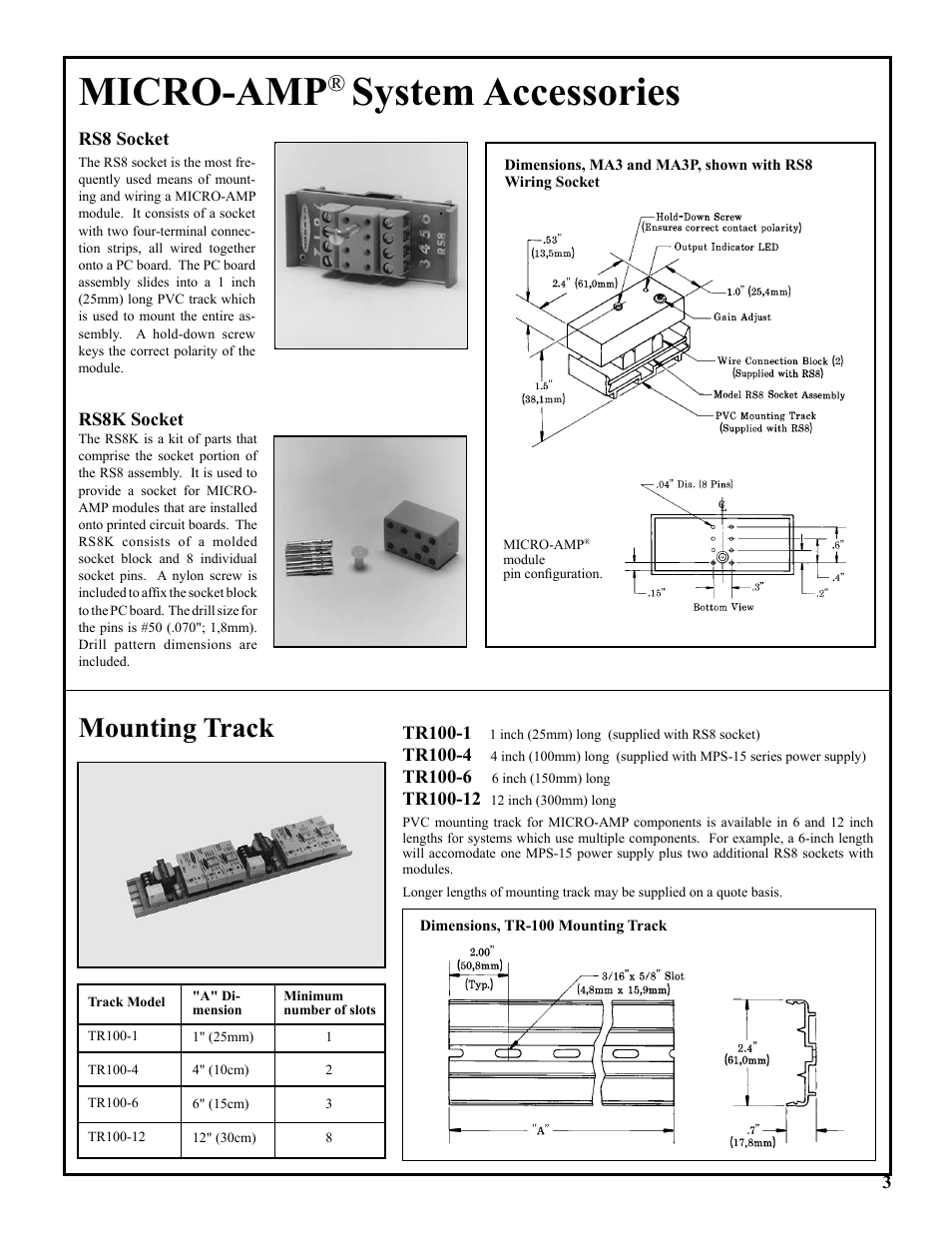 Micro-amp, System accessories, Mounting track | Beam pattern | Banner Micro-Amp MA3 User Manual | Page 3 / 4