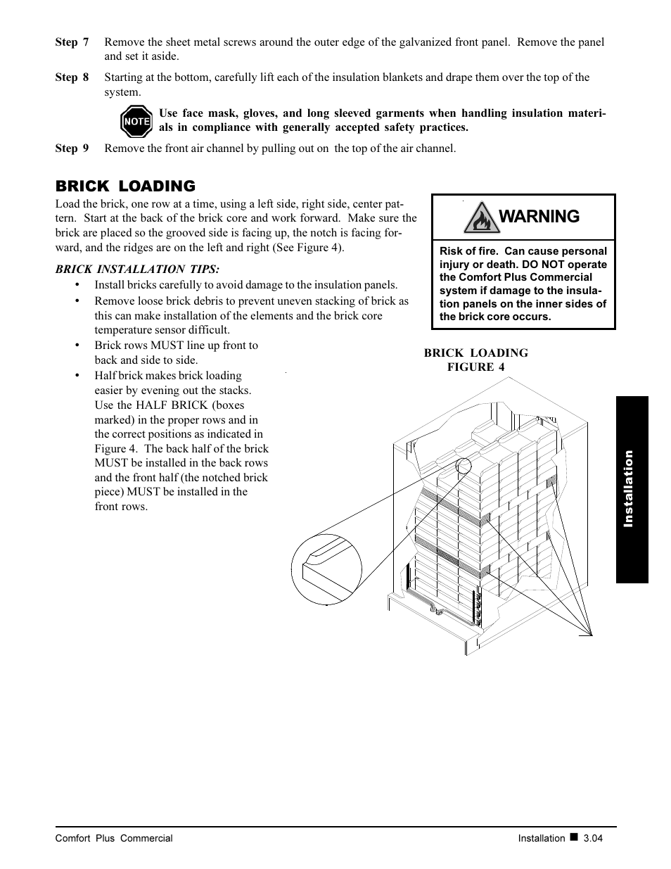 Warning, Brick loading | Steffes 6140 User Manual | Page 13 / 34