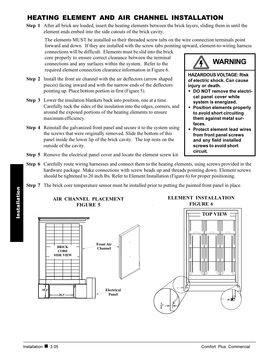 Warning, Heating element and air channel installation | Steffes 6140 User Manual | Page 14 / 34