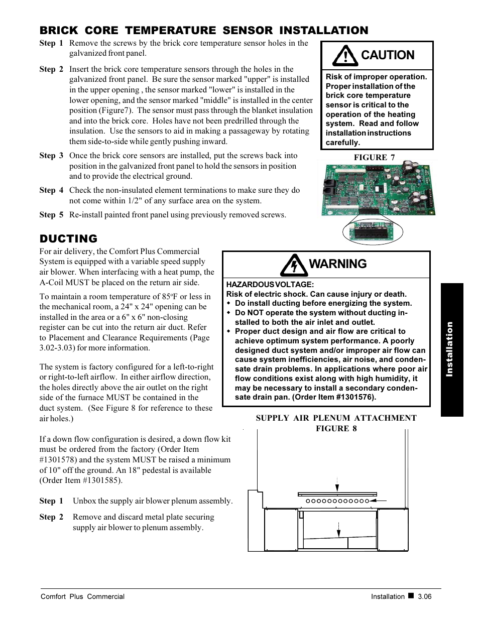 Caution, Warning, Brick core temperature sensor installation | Ducting | Steffes 6140 User Manual | Page 15 / 34