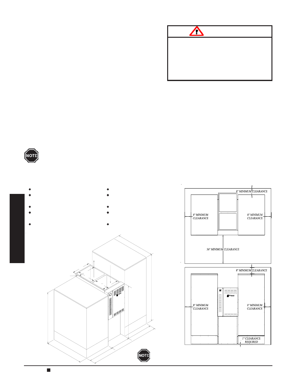 Warning, Placement and clearance requirements, Dimensions | Clearances installation | Steffes 8188 User Manual | Page 12 / 36