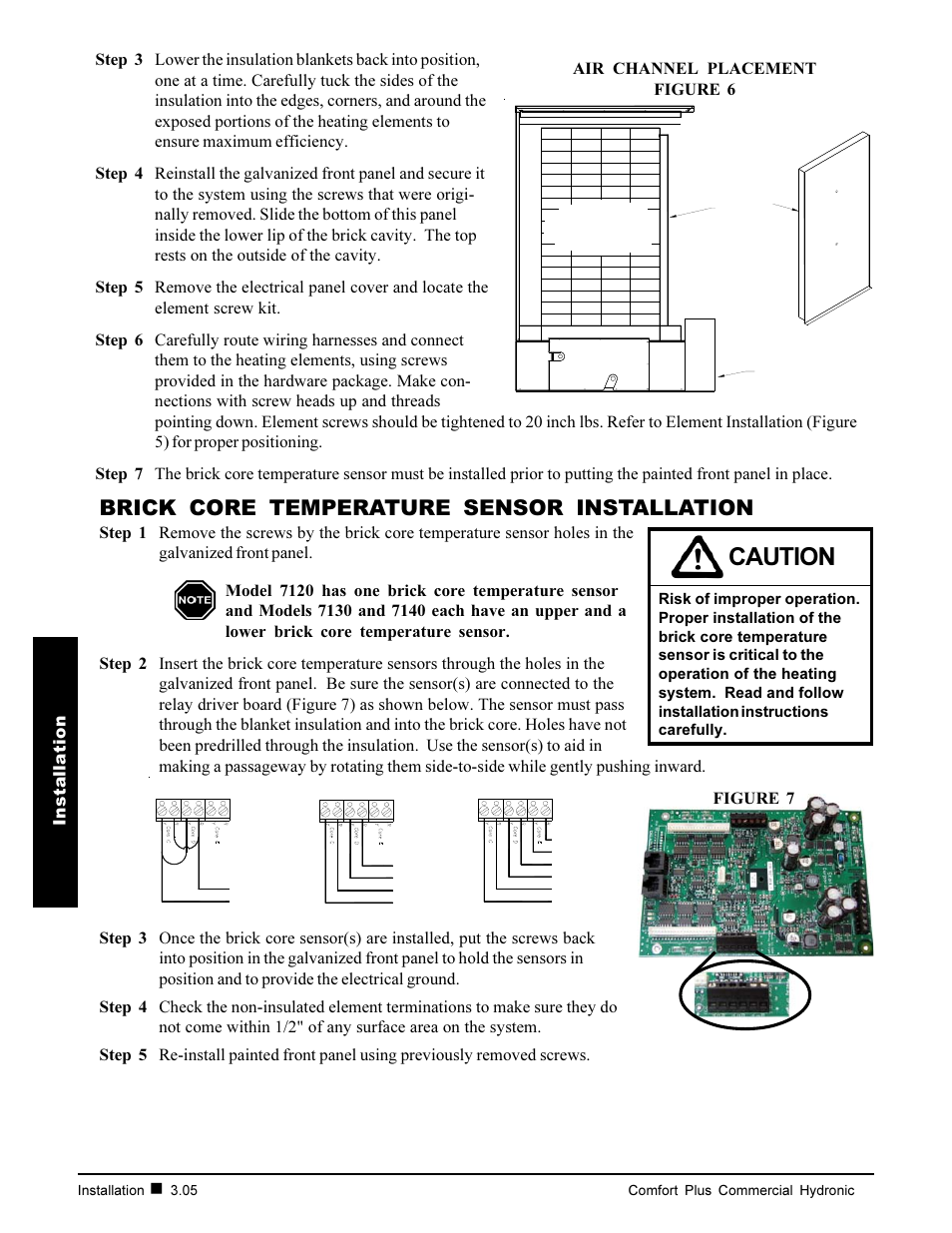 Caution, Brick core temperature sensor installation | Steffes 7140 User Manual | Page 16 / 46