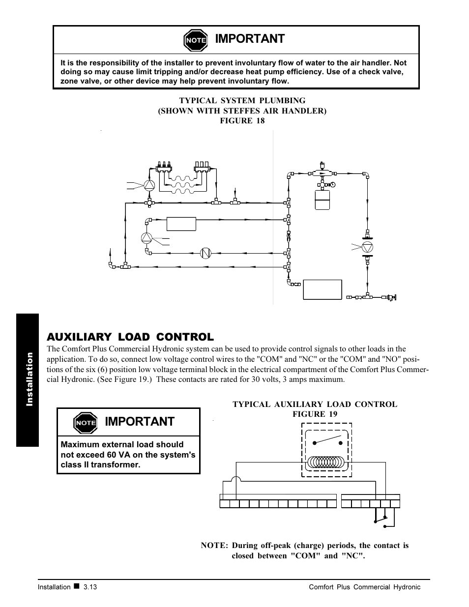 Important, Auxiliary load control, Secondary loop primary loop | Installation | Steffes 7140 User Manual | Page 24 / 46