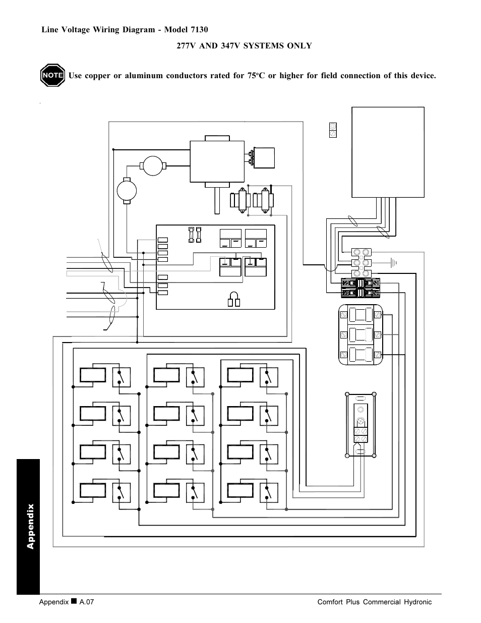 Appendix, C or higher for field connection of this device, Field | A.07 comfort plus commercial hydronic, Base io board | Steffes 7140 User Manual | Page 34 / 46
