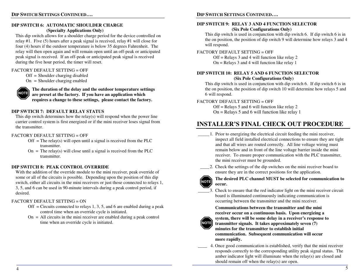 Installer’s final check out procedure | Steffes Mini Receiver User Manual | Page 6 / 6