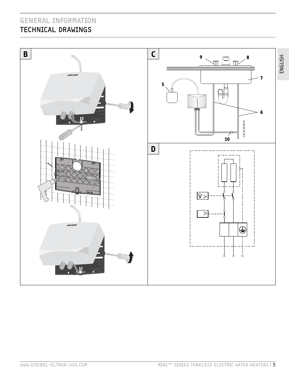 Cb d, General information technical drawings | STIEBEL ELTRON MINI 6-2 User Manual | Page 5 / 32