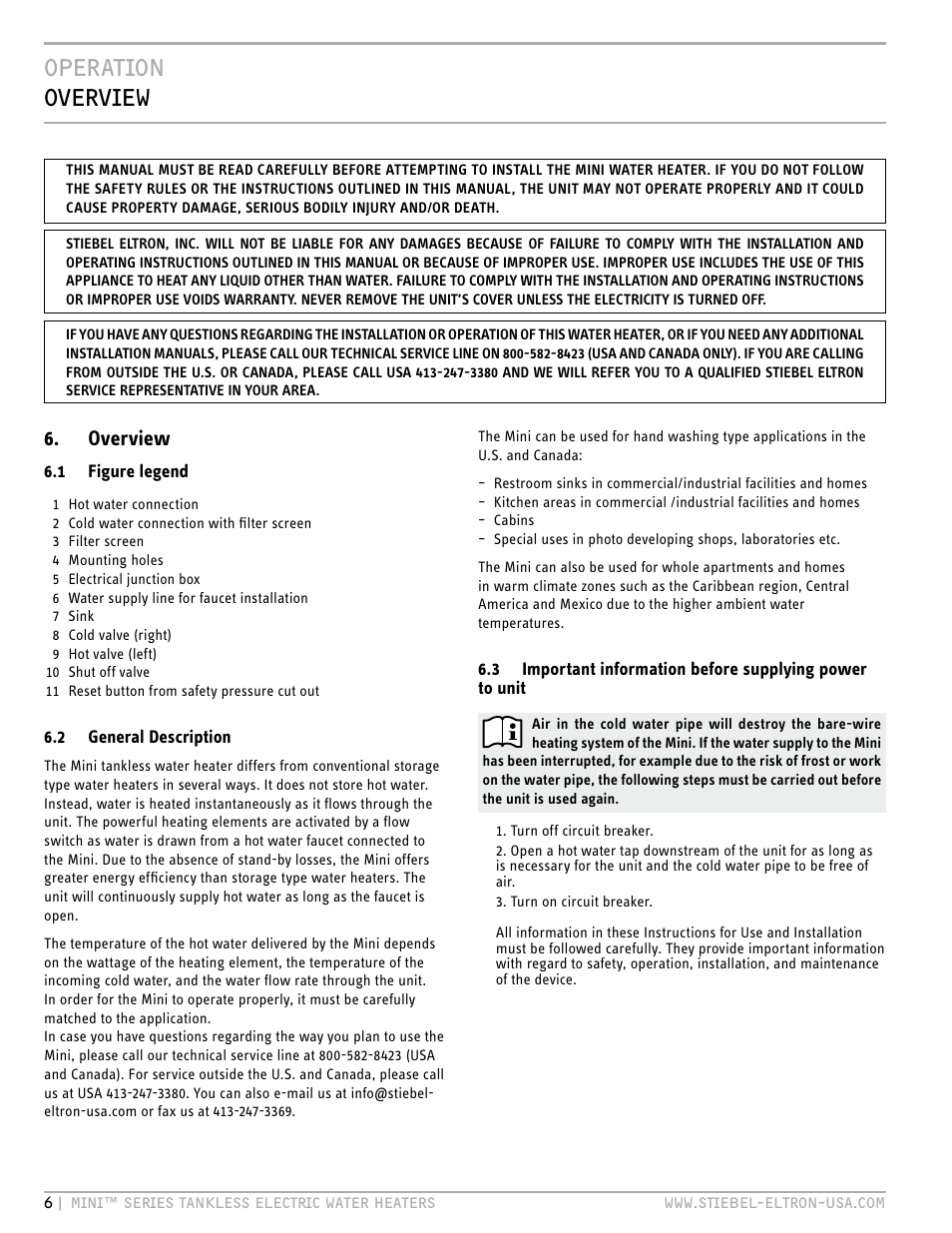 Operation overview, Overview | STIEBEL ELTRON MINI 6-2 User Manual | Page 6 / 32