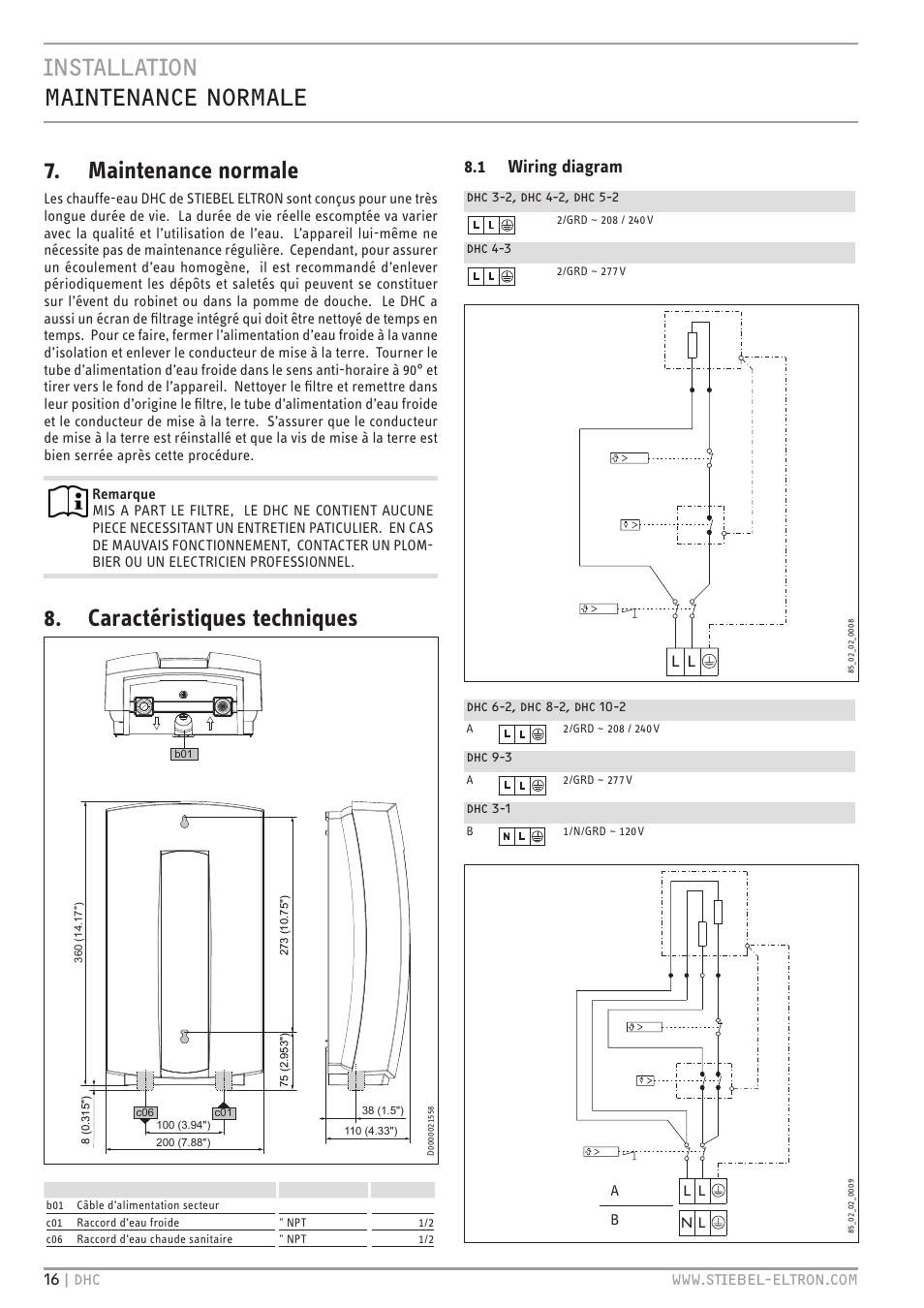 Caractéristiques techniques, 1 wiring diagram | STIEBEL ELTRON DHC 10-2 User Manual | Page 16 / 32