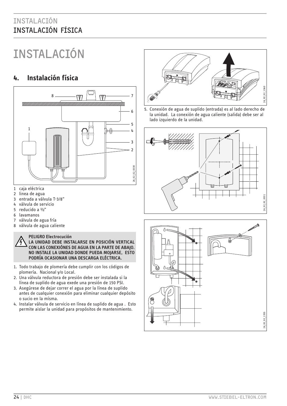 Instalación, Instalación instalación física, Instalación física | STIEBEL ELTRON DHC 10-2 User Manual | Page 24 / 32