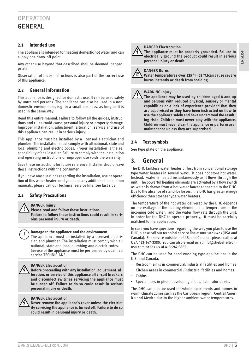 Operation general, General | STIEBEL ELTRON DHC 10-2 User Manual | Page 3 / 32