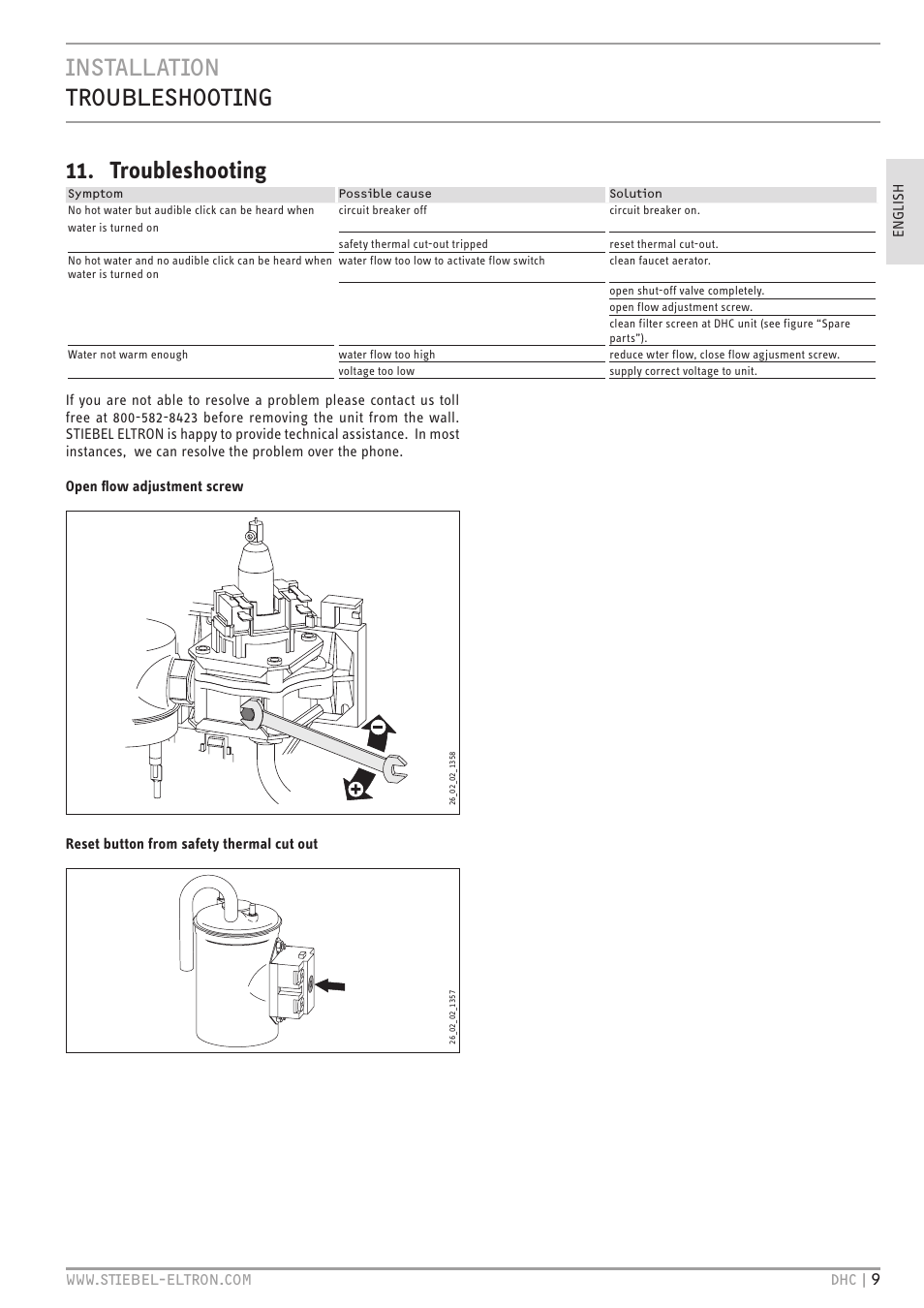 Installation troubleshooting 11. troubleshooting | STIEBEL ELTRON DHC 10-2 User Manual | Page 9 / 32