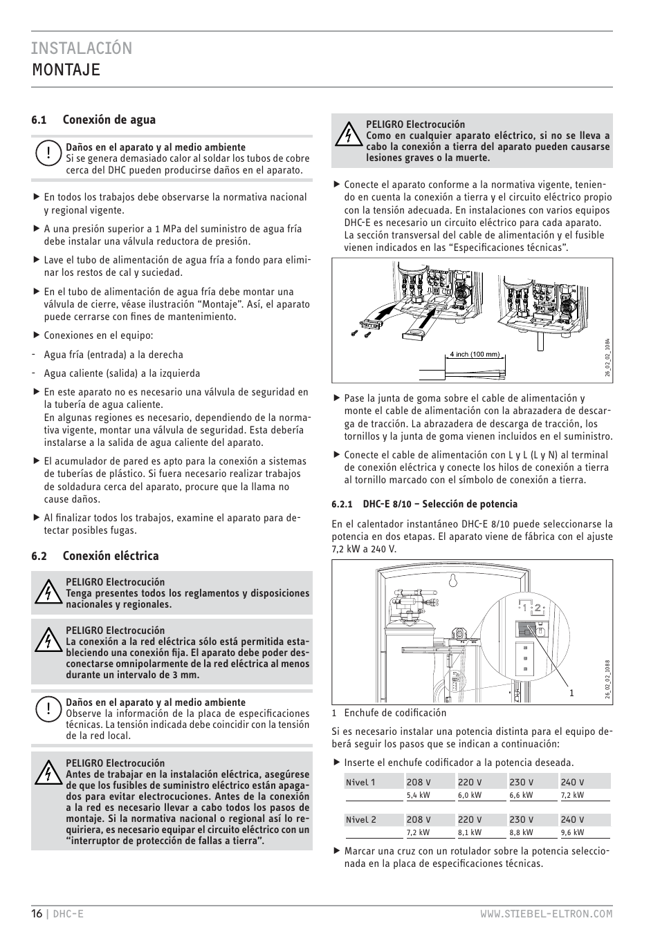 Instalación montaje | STIEBEL ELTRON DHC-E 12 User Manual | Page 16 / 32