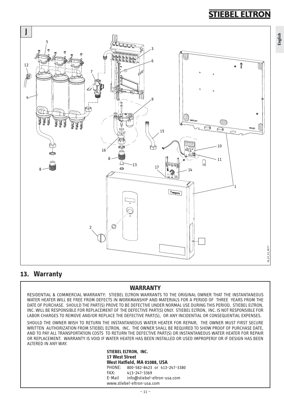 Warranty | STIEBEL ELTRON TEMPRA 12 B User Manual | Page 11 / 32