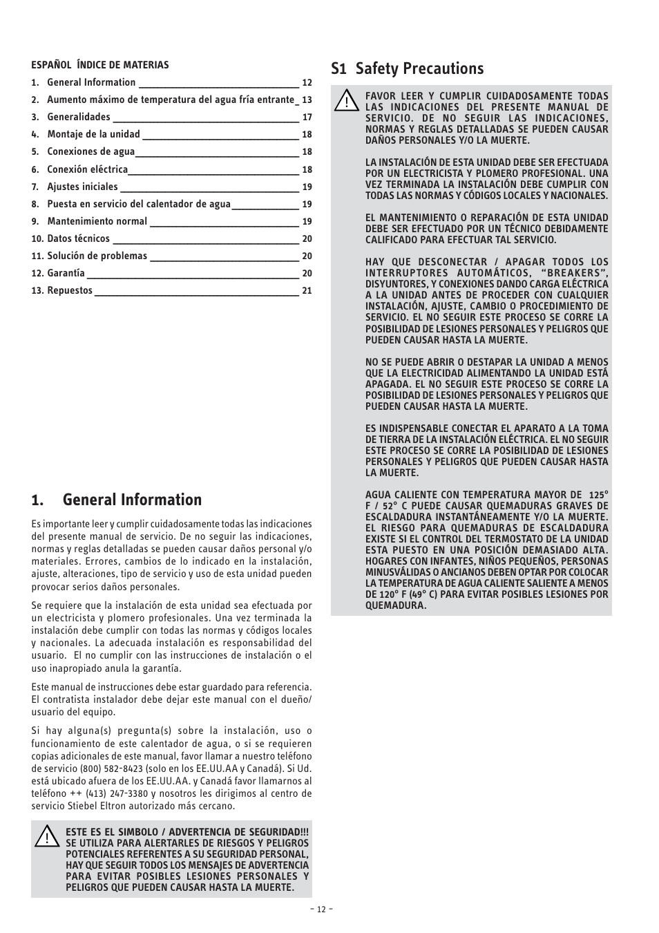 General information, S1 safety precautions | STIEBEL ELTRON TEMPRA 12 B User Manual | Page 12 / 32