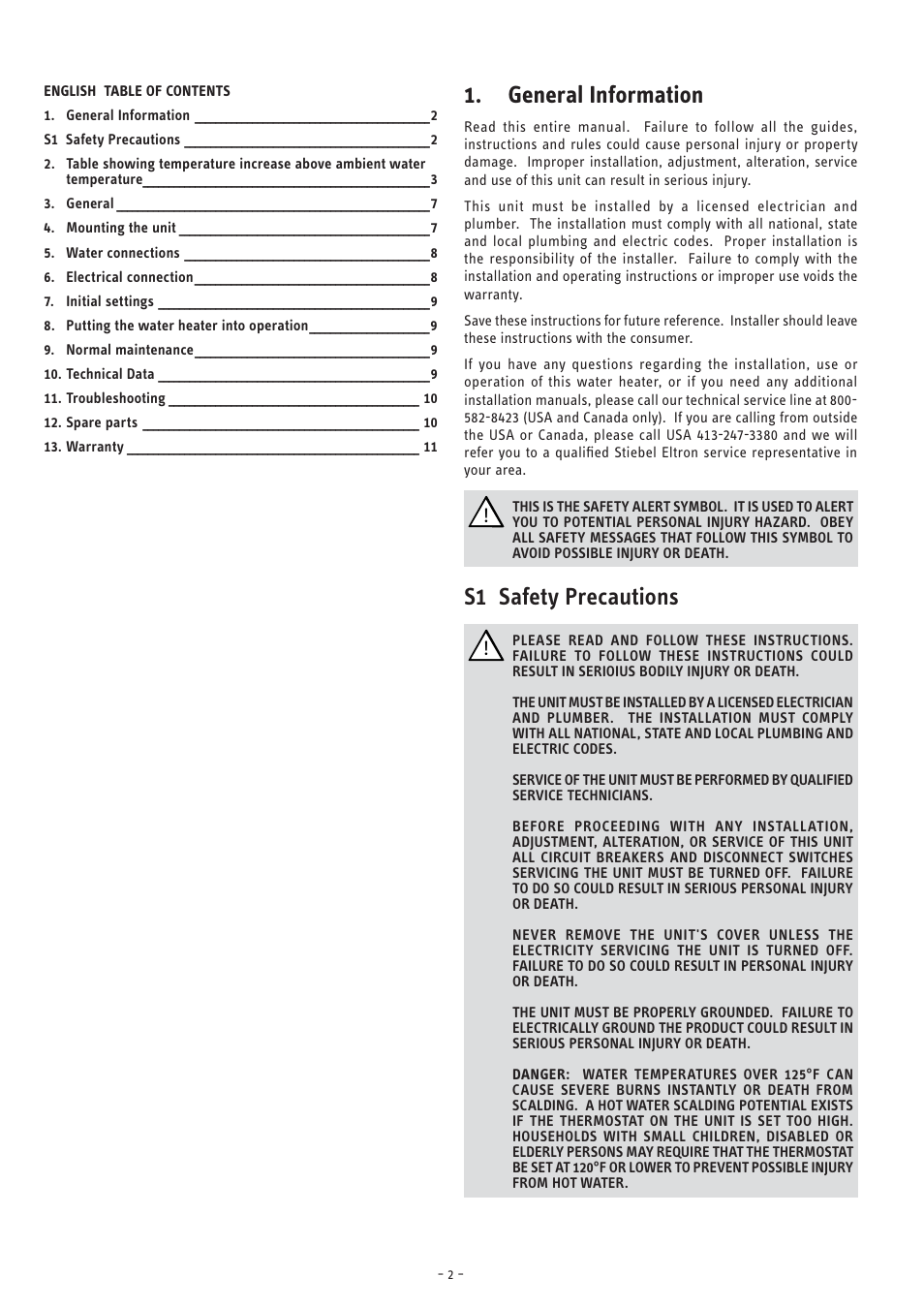 General information, S1 safety precautions | STIEBEL ELTRON TEMPRA 12 B User Manual | Page 2 / 32