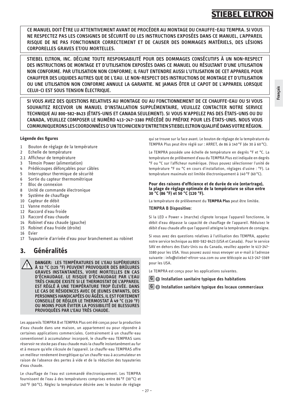 Généralités | STIEBEL ELTRON TEMPRA 12 B User Manual | Page 27 / 32