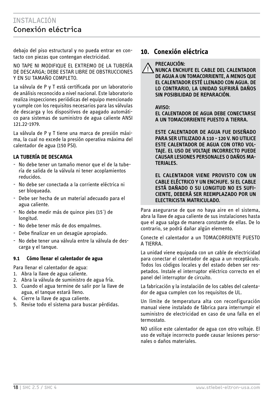 Instalación conexión eléctrica, Conexión eléctrica | STIEBEL ELTRON SHC 4 User Manual | Page 18 / 36