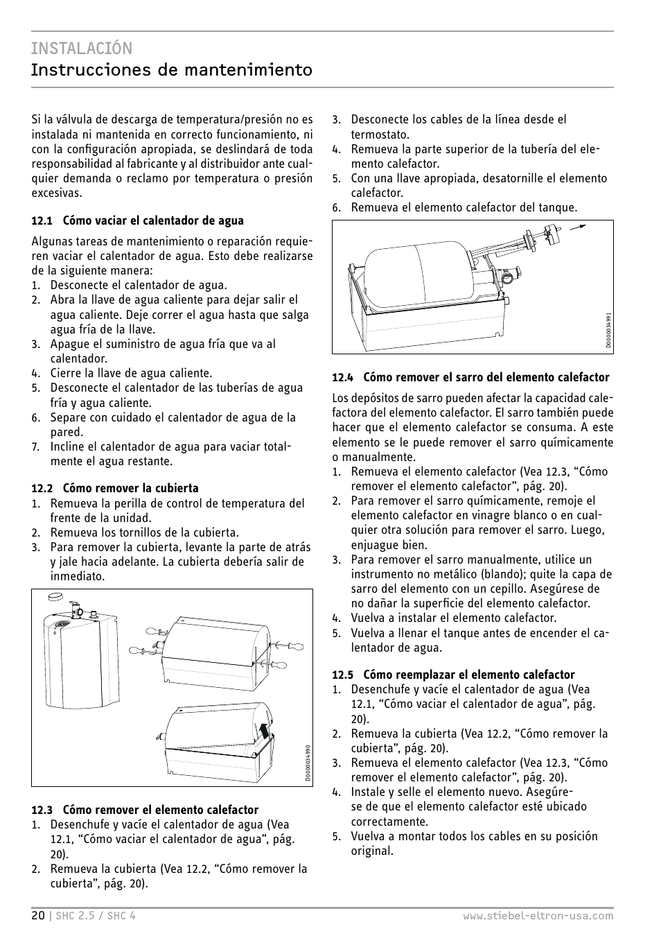 Instalación instrucciones de mantenimiento | STIEBEL ELTRON SHC 4 User Manual | Page 20 / 36