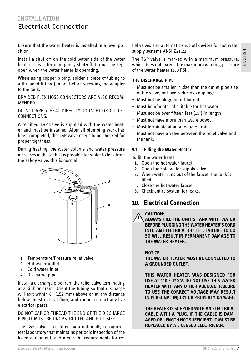 Installation electrical connection, Electrical connection | STIEBEL ELTRON SHC 4 User Manual | Page 7 / 36