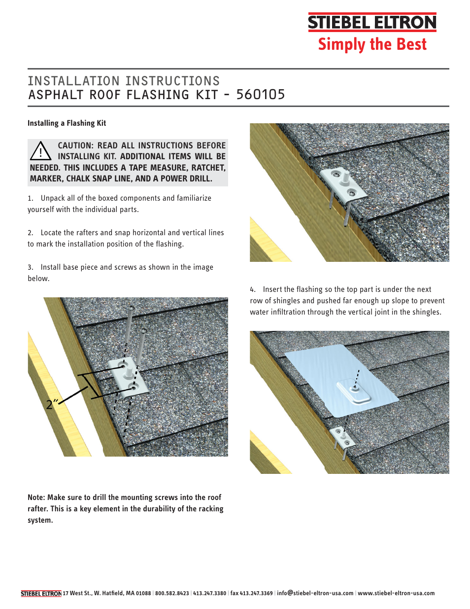 STIEBEL ELTRON ASPHALT ROOF FLASHING KIT - 560105 User Manual | 2 pages