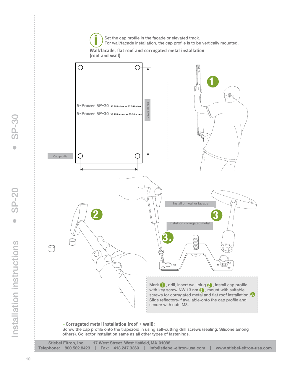 Installation instructions, Sp-20, Sp-30 | STIEBEL ELTRON S-Power PERFORMANCE SERIES Heat Pipe Collectors User Manual | Page 10 / 16