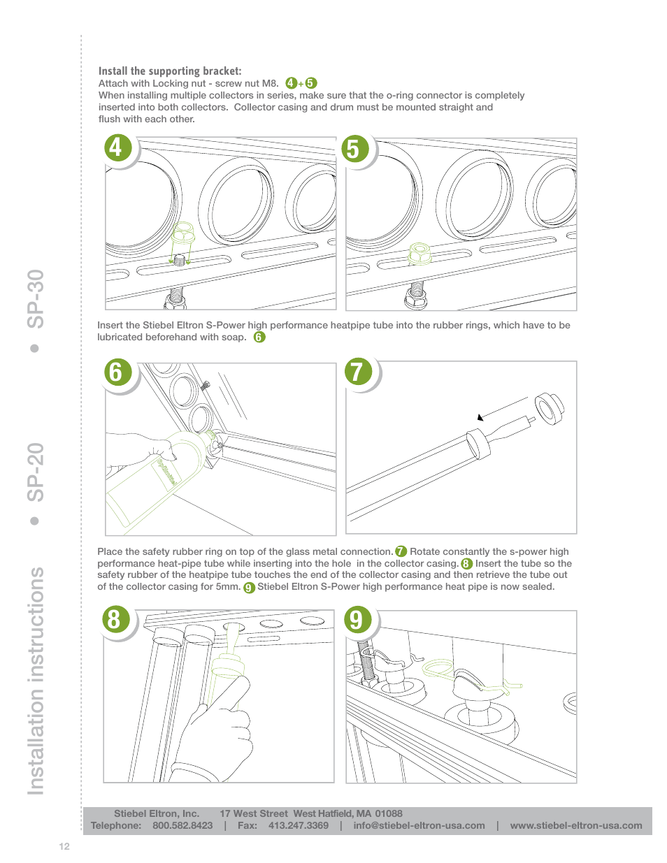 Installation instructions, Sp-20, Sp-30 | STIEBEL ELTRON S-Power PERFORMANCE SERIES Heat Pipe Collectors User Manual | Page 12 / 16