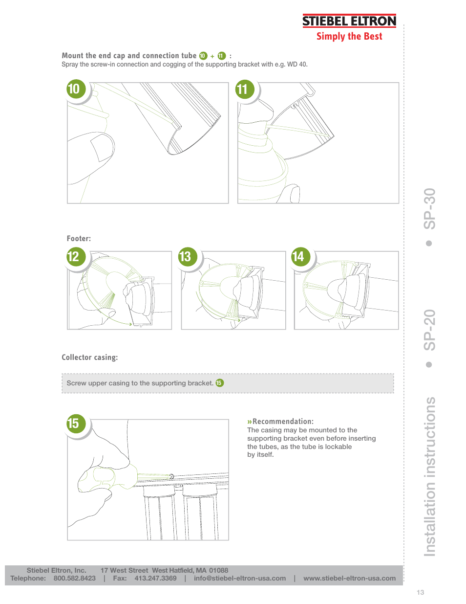 Installation instructions, Sp-20, Sp-30 | STIEBEL ELTRON S-Power PERFORMANCE SERIES Heat Pipe Collectors User Manual | Page 13 / 16