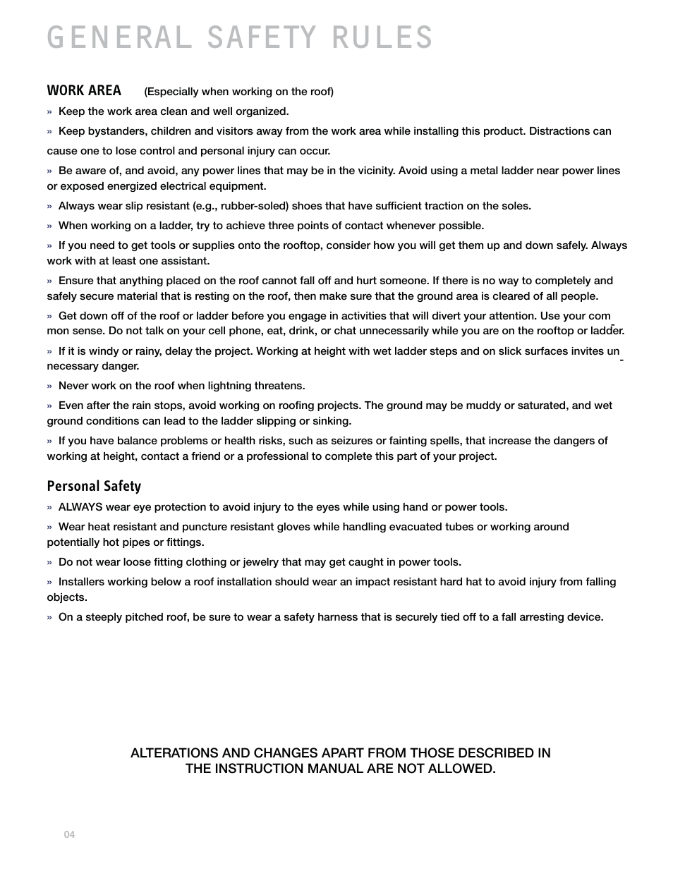 General safety rules, Work area, Personal safety | STIEBEL ELTRON S-Power PERFORMANCE SERIES Heat Pipe Collectors User Manual | Page 4 / 16