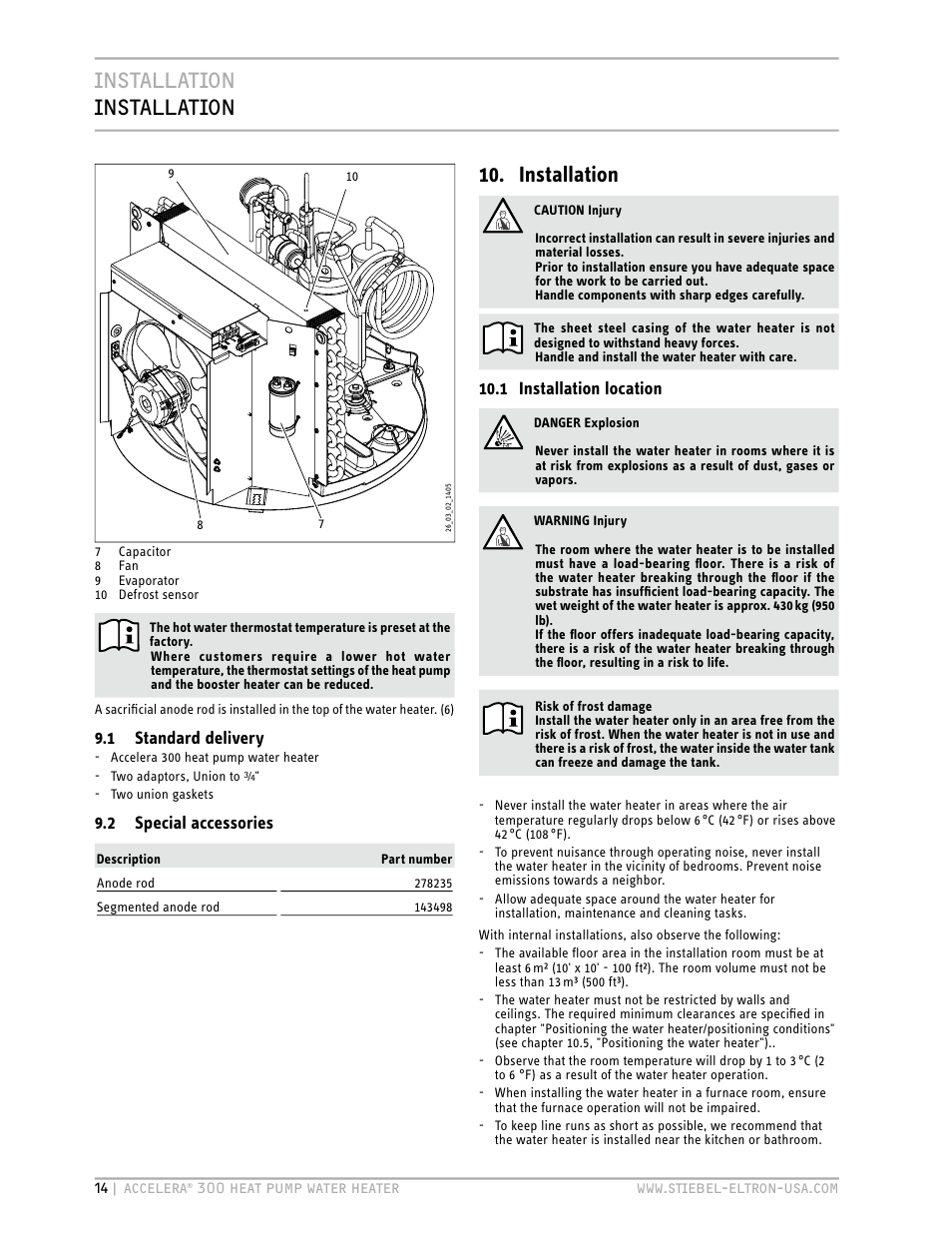 Installation installation, Installation | STIEBEL ELTRON Accelera 300 User Manual | Page 14 / 81