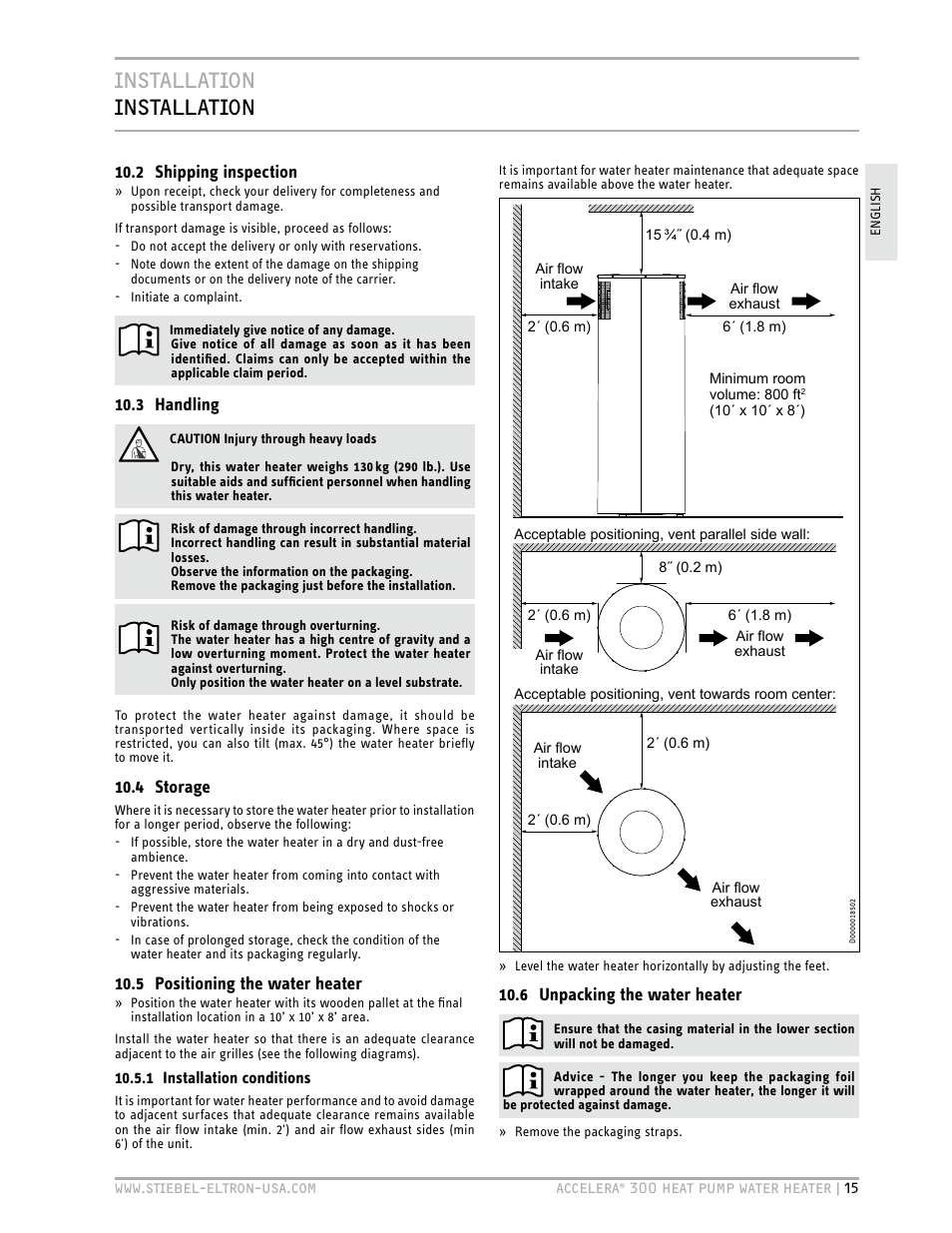 Installation installation | STIEBEL ELTRON Accelera 300 User Manual | Page 15 / 81