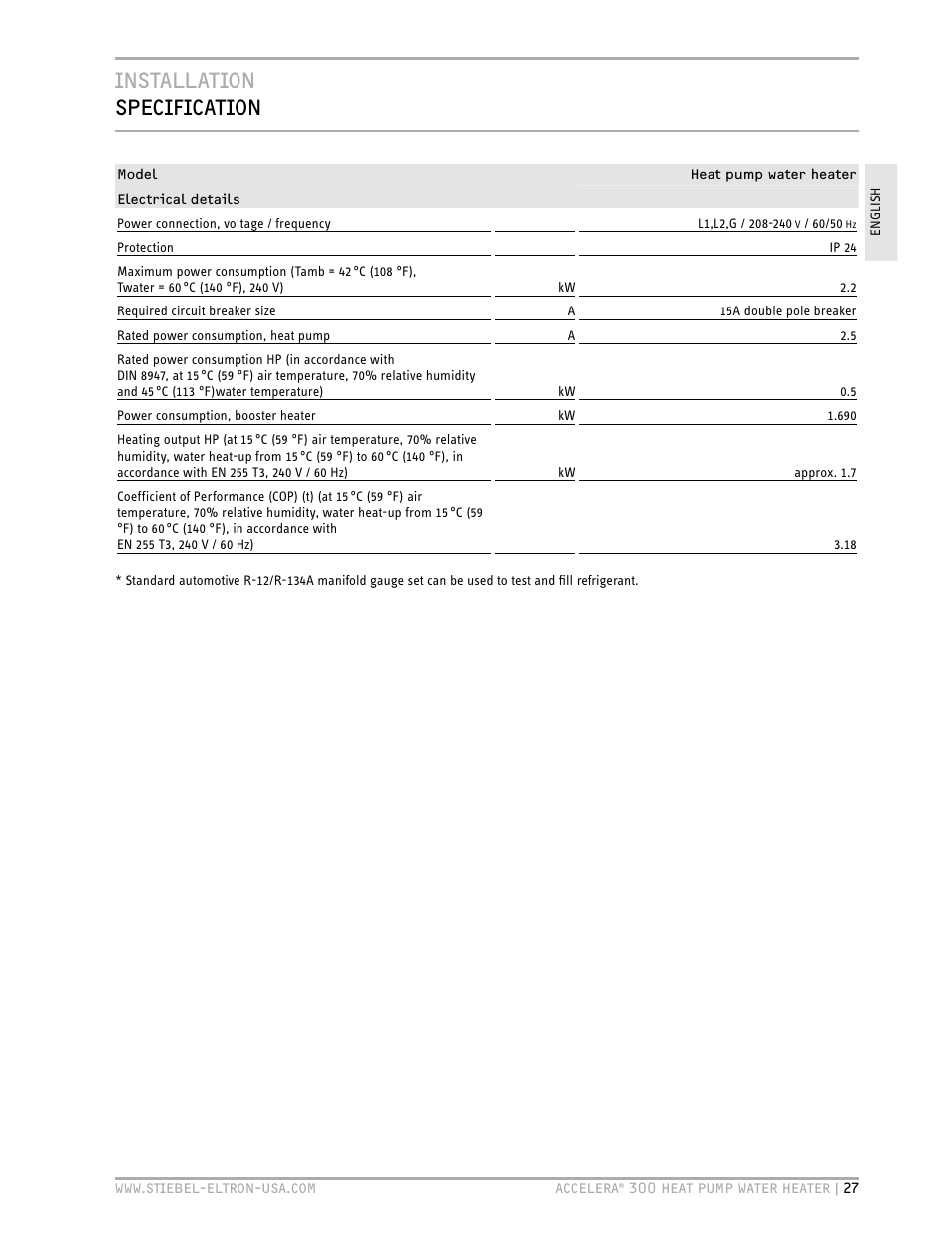 Installation specification | STIEBEL ELTRON Accelera 300 User Manual | Page 27 / 81