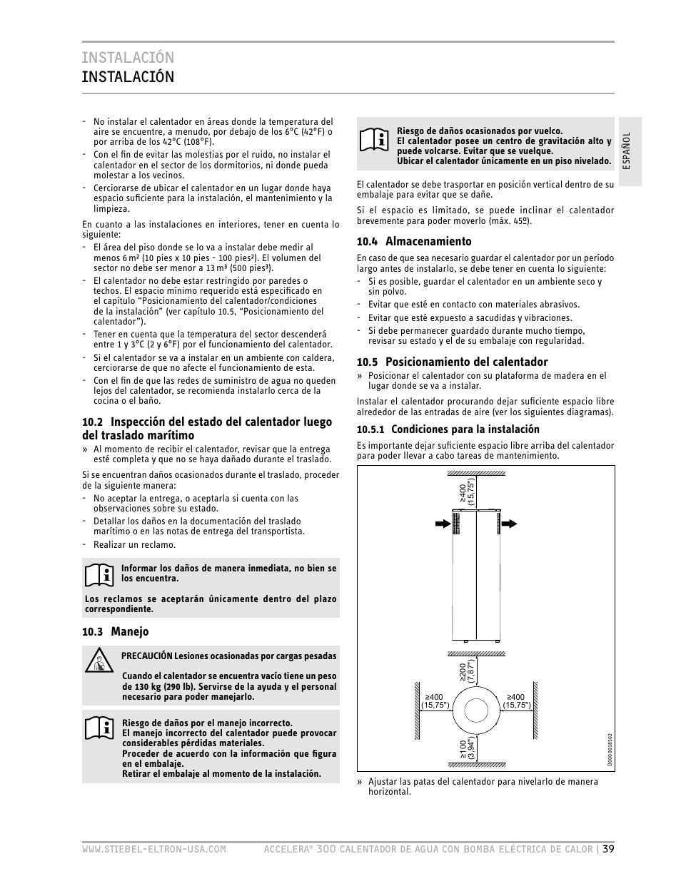 Instalación instalación | STIEBEL ELTRON Accelera 300 User Manual | Page 41 / 81