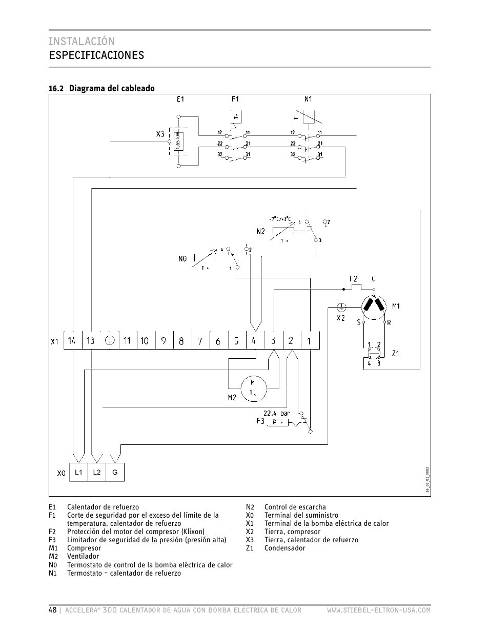 Instalación especificaciones, 2 diagrama del cableado | STIEBEL ELTRON Accelera 300 User Manual | Page 50 / 81